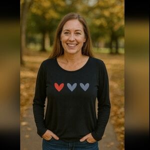 NWOT Black Long Sleeve Shirt with Heart Design-Size M